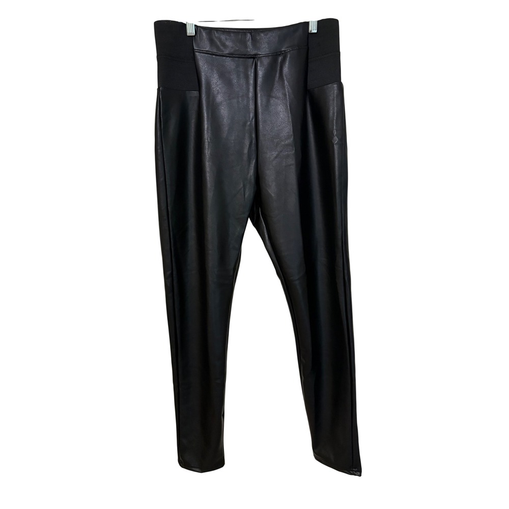 NEW A New Day Womens Black Faux Leather Leggings High Rise Elastic Waist Large